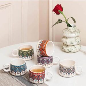Rajasthani Hand-Painted Ceramic Tea & Coffee Cup Set – Set of 6 (150ml)