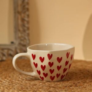 Handcrafted Ceramic Heart Pattern Coffee/Tea Mug – 220 mL, Red Hearts