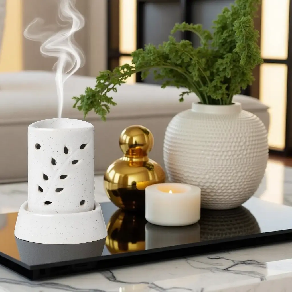 Ceramic Electric Aroma Diffuser, 100ml, White, Decorative Leaf Pattern
