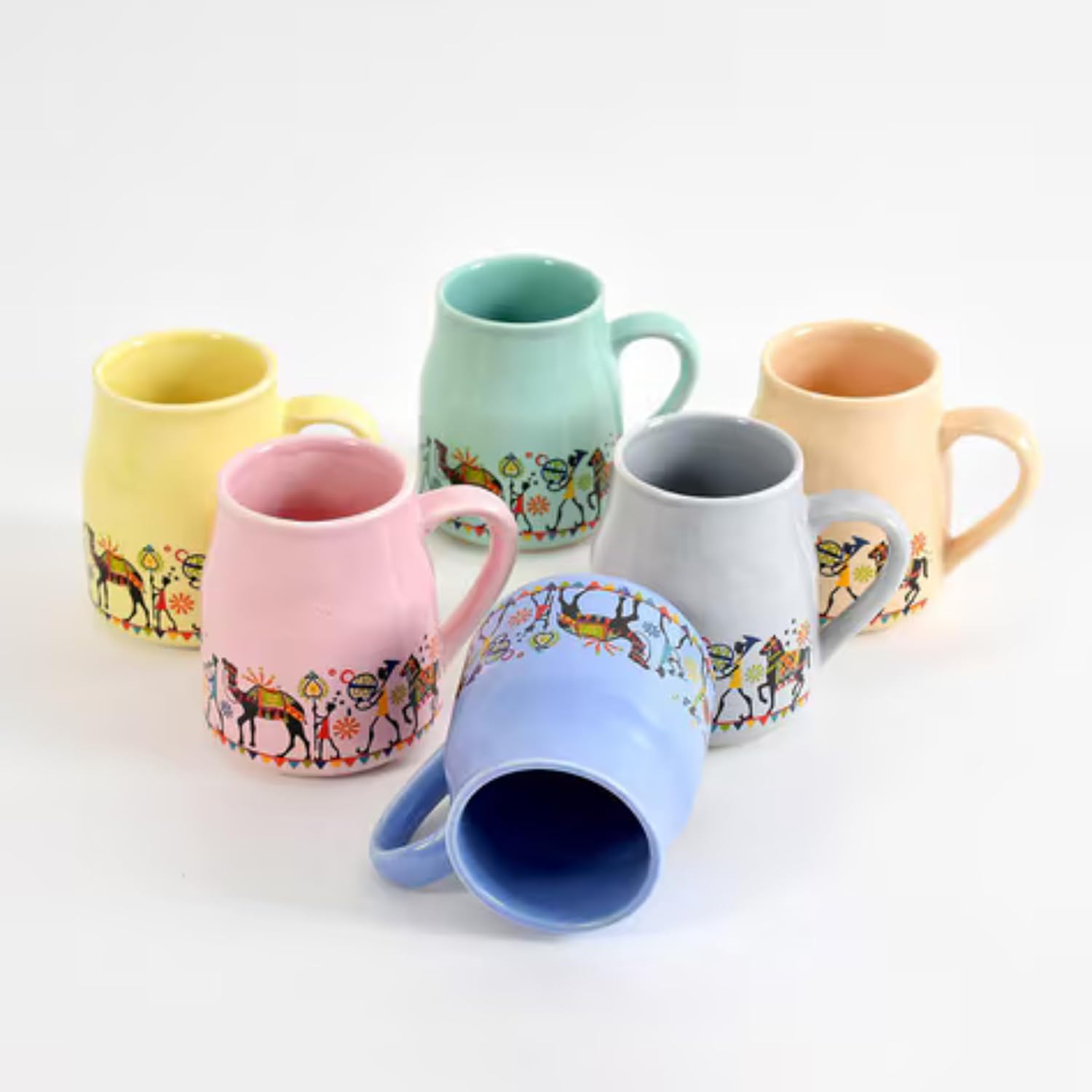 Multicolor Rajasthani Printed Design Handmade Ceramic Coffee Tea Cup for Best Gift |6 Tea Flask Cups | Morning Tea Snacks Set | Pack of 6