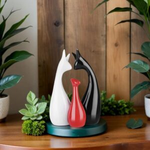 Home Decor Lucky Red White Black Deer Family Piano Glossy Finish Ceramic Figures- (Set of 3)