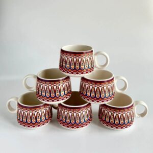 Rajasthani Hand-Painted Premium Ceramic Tea & Coffee Cup Set, Set of 6, 150ml Capacity | Microwave-Safe